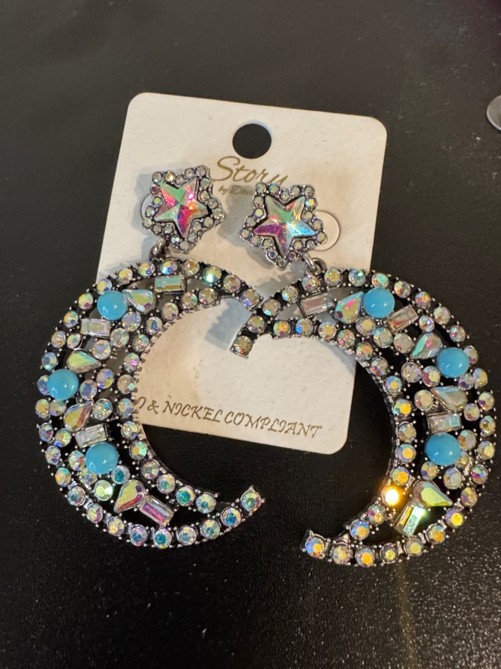 Iridescent Crescent Hoop Earrings with Turquoise Accents by Story